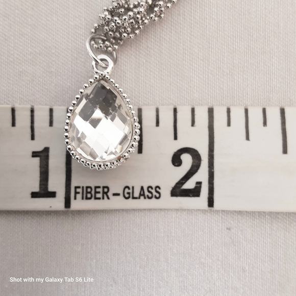 Silver Tone Double Sided Pendant Necklace Black Clear Stone Crocheted Ball Chain - Picture 10 of 11